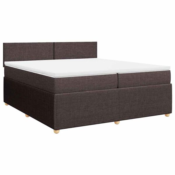 vidaXL Cama box spring con colch&oacute;n tela marr&oacute;n oscuro 200x200 cm