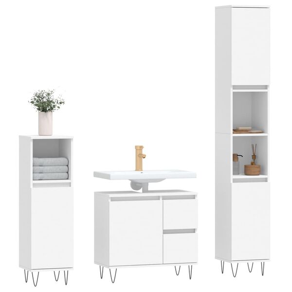 vidaXL Juego de muebles de ba&ntilde;o 3 pzas madera contrachapada blanco
