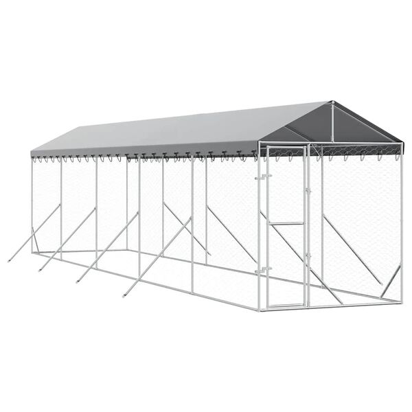vidaXL Perrera de exterior con toldo acero galvanizado plata 2x10x2,5m