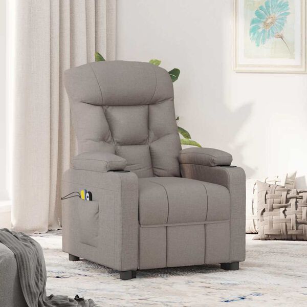 vidaXL Sill&oacute;n de masaje elevable tela gris taup&eacute;