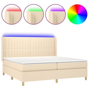 vidaXL Cama box spring colch&oacute;n y luces LED tela crema 200x200 cm