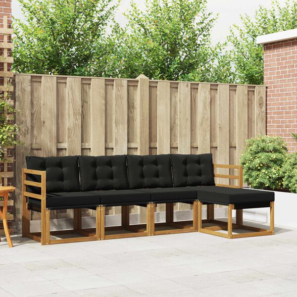 vidaXL Conjunto de sof&aacute;s de exterior con coj&iacute;n 5 pcs Natural y negro