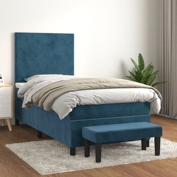 vidaXL Cama box spring con colch&oacute;n terciopelo azul oscuro 90x200 cm