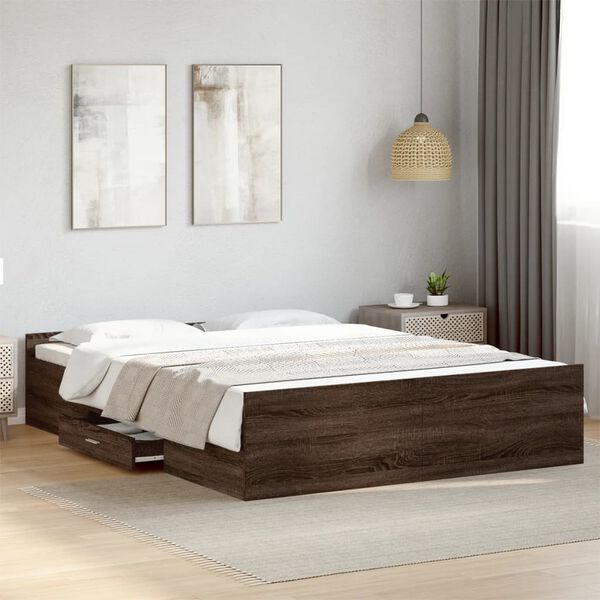 vidaXL Cama con cajones madera de ingenier&iacute;a marr&oacute;n roble 140x200 cm