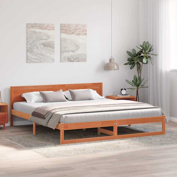 vidaXL Estructura de cama con cabecera Marr&oacute;n cera 180 x 200 cm