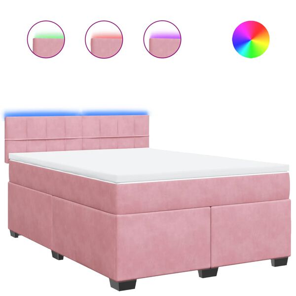 vidaXL Cama box spring con colch&oacute;n terciopelo rosa 140x200 cm