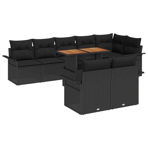 vidaXL Conjunto de sof&aacute; de jard&iacute;n 9 pcs Negro Polirat&aacute;n