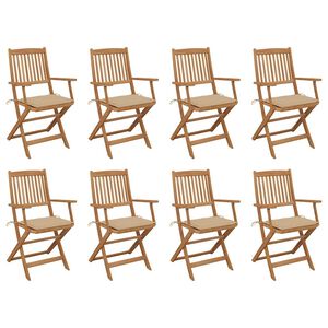 vidaXL Sillas plegables con cojines, 8 unidades, madera maciza de acacia.
