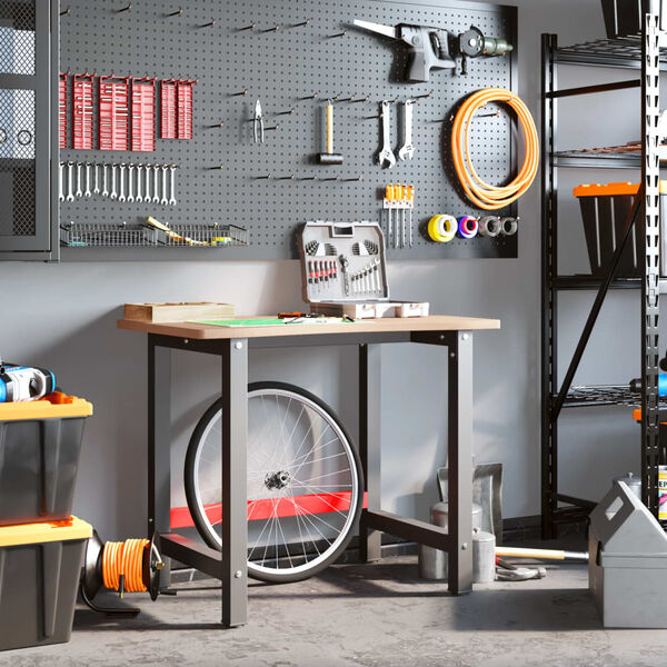 vidaXL Banco de trabajo madera maciza de haya 100x(55-60)x81,5 cm