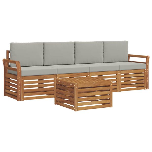 vidaXL Juegos de sof&aacute;s con coj&iacute;n 5 pcs Gris Natural y Claro