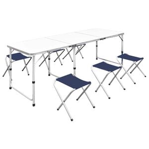 vidaXL Mesa de camping plegable ajustable con 6 taburetes 180x60 cm