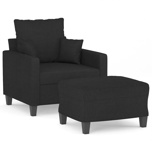 vidaXL Sillón con taburete tela negro 60 cm