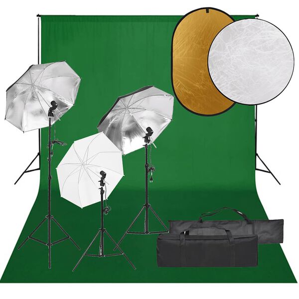 vidaXL Kit de estudio fotogr&aacute;fico con set de luces, fondo y reflector