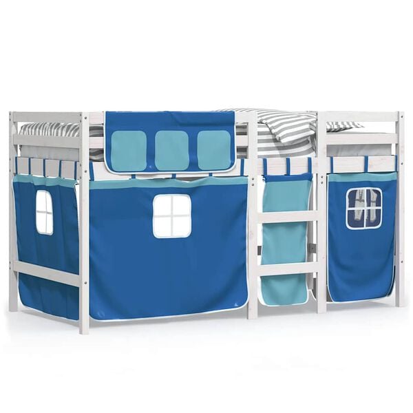 vidaXL Cama alta para ni&ntilde;os con cortinas madera pino azul 90x190 cm