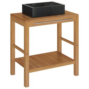 vidaXL Mueble tocador madera teca maciza con lavabo de m&aacute;rmol negro