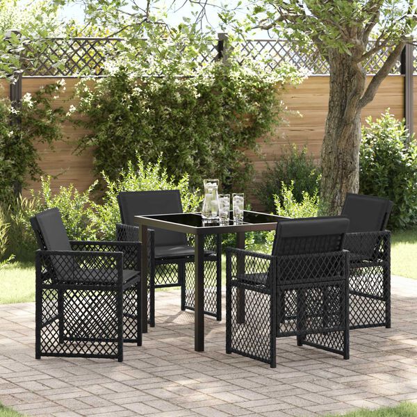 vidaXL Conjunto de Comedor de Jard&iacute;n 5 pcs Negro rat&aacute;n sint&eacute;tico