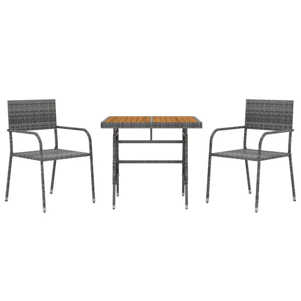 vidaXL Juego de comedor de jardín 3 piezas ratán sintético gris