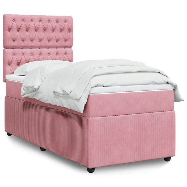 vidaXL Cama box spring con colch&oacute;n terciopelo rosa 90x200 cm