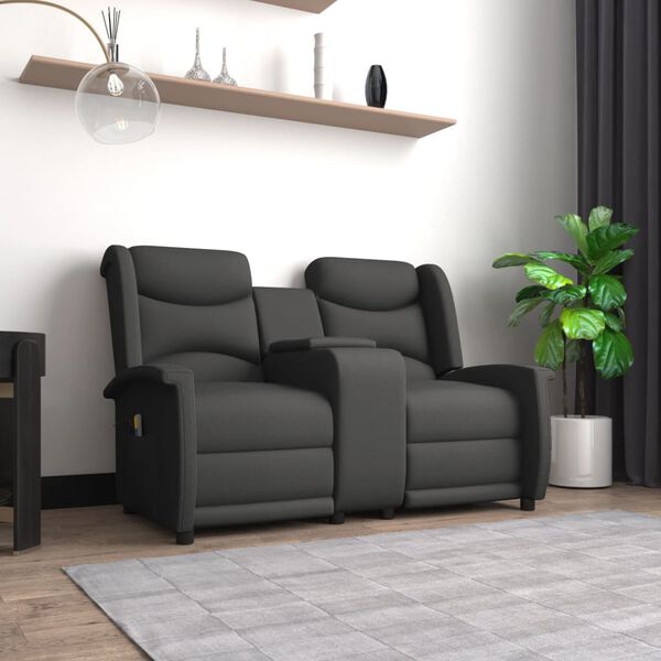 vidaXL Sillón de masaje reclinable 2 plazas con portavasos gris oscuro