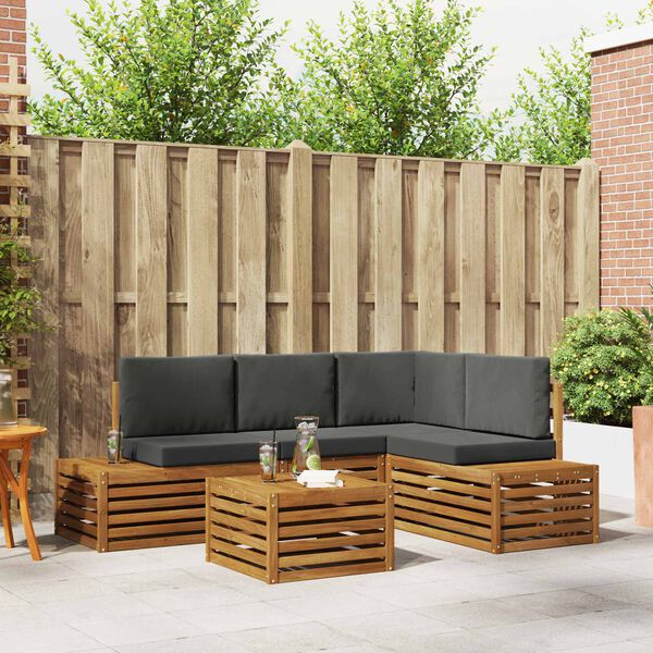 vidaXL Conjunto de sof&aacute;s de exterior 5 Pieza Natural y Antracita