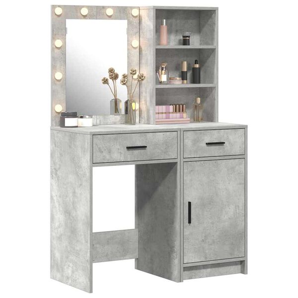 vidaXL Conjunto de mesa de vestidor con LED 2 pcs Gris Concreto