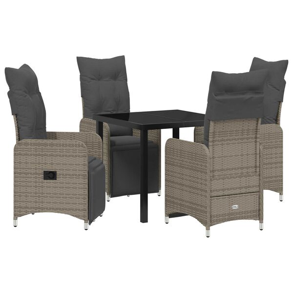vidaXL Conjunto de Comedor de Jard&iacute;n con coj&iacute;n 5 pcs Gris Polirat&aacute;n