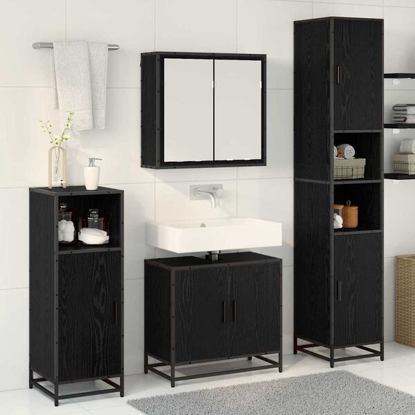 vidaXL Juego de muebles de ba&ntilde;o 3 pcs Roble Negro Madera de ingenier&iacute;a