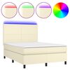vidaXL Cama box spring colch&oacute;n y LED cuero sint&eacute;tico crema 140x200 cm