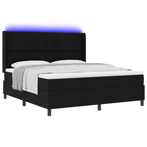 vidaXL Cama Box Spring LED con colch&oacute;n Negro 180 x 200 cm tela