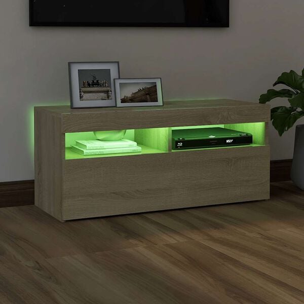 vidaXL Mueble de TV con luces LED roble Sonoma 90x35x40 cm