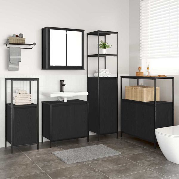 vidaXL Juego de muebles de ba&ntilde;o 5 pcs Roble Negro Madera de ingenier&iacute;a