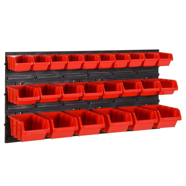 vidaXL Set estantes taller 26 pzas polipropileno rojo y negro 77x39 cm