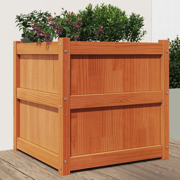 vidaXL Jardinera exterior madera maciza pino marrón cera 60x60x60 cm