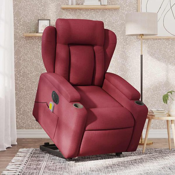 vidaXL Sillón de masaje elevable eléctrico tela rojo tinto