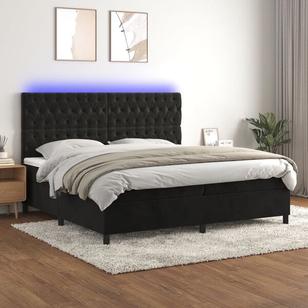 vidaXL Cama box spring colch&oacute;n y LED terciopelo negro 200x200 cm