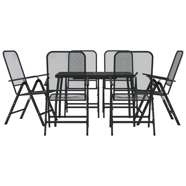 vidaXL Juego de comedor de jardín 7 pzas malla metálica gris antracita
