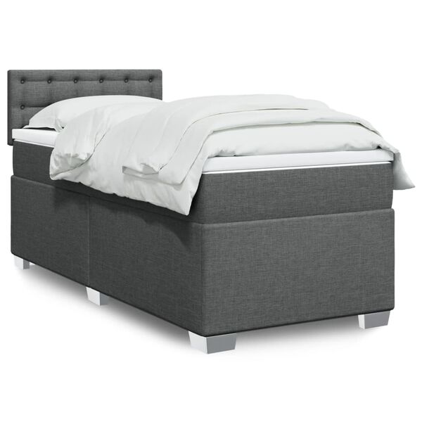vidaXL Cama box spring con colch&oacute;n tela gris oscuro 80x200 cm
