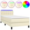 vidaXL Cama box spring y colch&oacute;n LED cuero sint&eacute;tico crema 90x200 cm