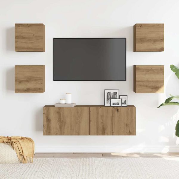 vidaXL Mueble para TV de pared madera contrachapada artesanal 5 piezas