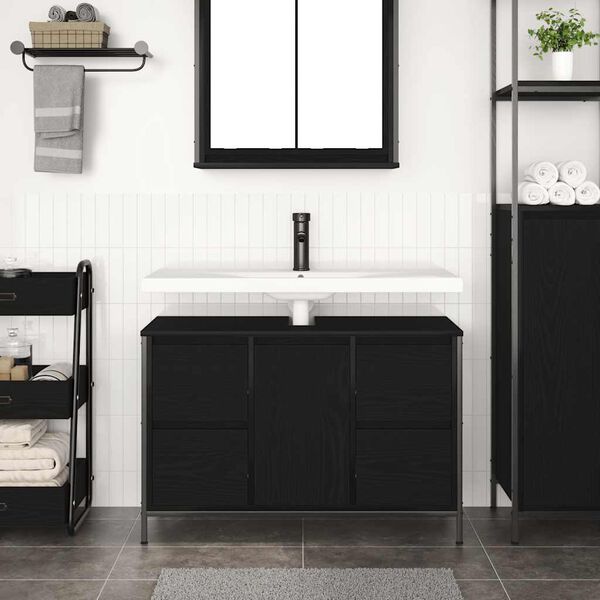 vidaXL Mueble de lavabo con cajones roble negro 90x34,5x60 cm