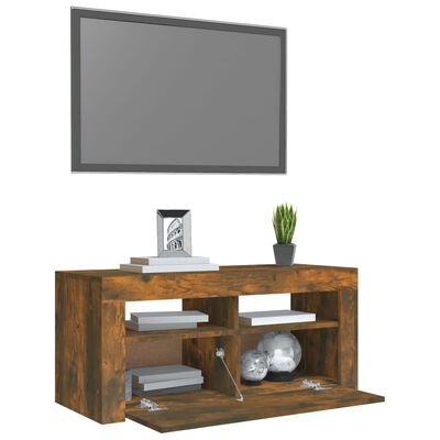vidaXL Mueble de TV con luces LED roble ahumado 90x35x40 cm