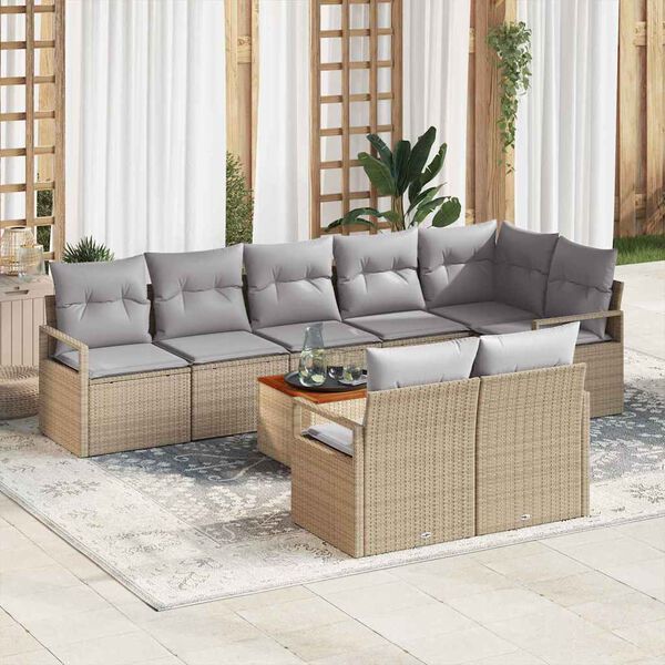 vidaXL Conjunto de sof&aacute;s de jard&iacute;n 9 pcs Beige y Gris Claro