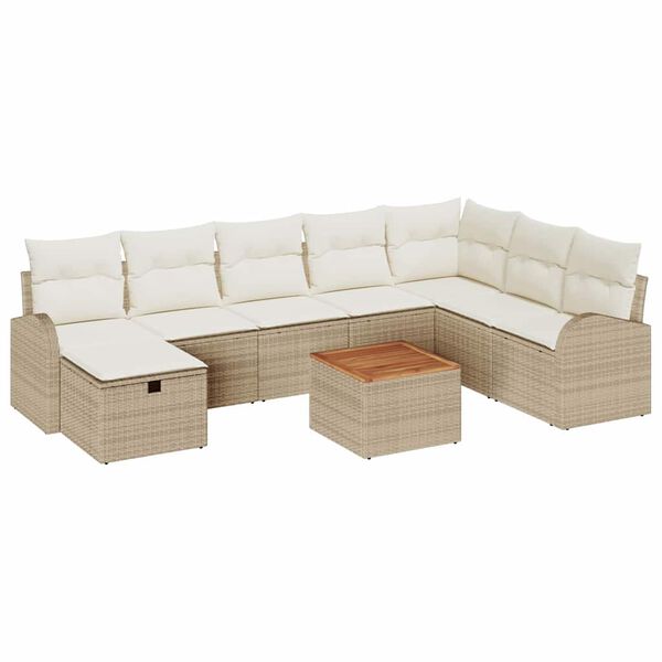 vidaXL Conjunto de sof&aacute; de jard&iacute;n con coj&iacute;n 9 pcs Beige Polirat&aacute;n