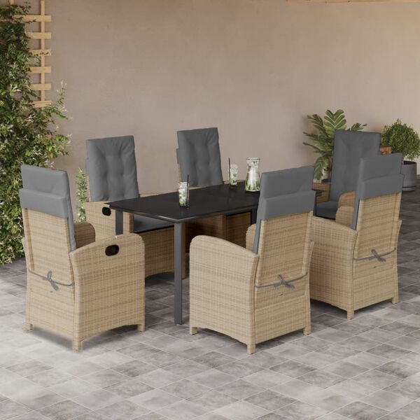 vidaXL Set comedor de jard&iacute;n 7 pzas con cojines rat&aacute;n sint&eacute;tico beige