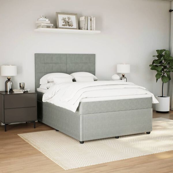 vidaXL Cama box spring con colch&oacute;n terciopelo gris claro 140x200 cm