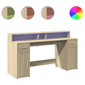 vidaXL Escritorio con LED madera ingenier&iacute;a roble Sonoma 160x55x91 cm