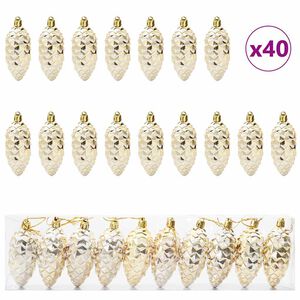 vidaXL Bola de Pi&ntilde;a de Navidad 40 uds. Dorado 4 x 9 cm Pl&aacute;stico LED