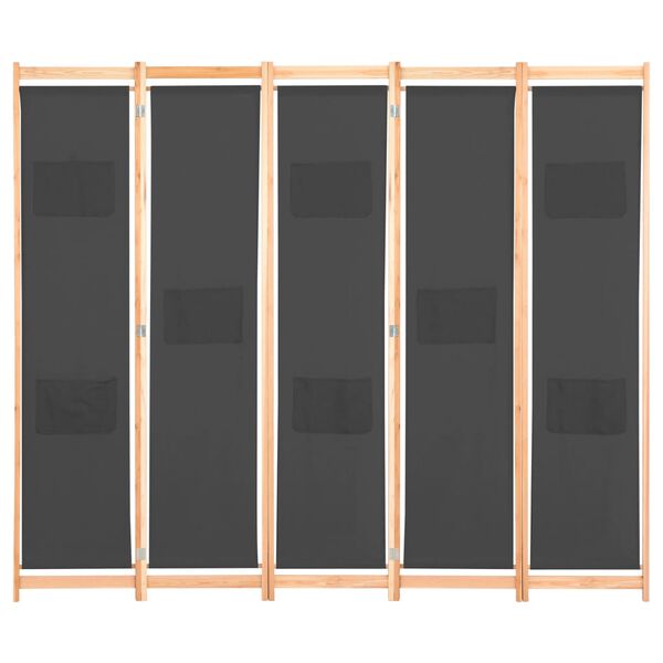 vidaXL Biombo divisor 5 paneles de tela gris 200x170x4 cm