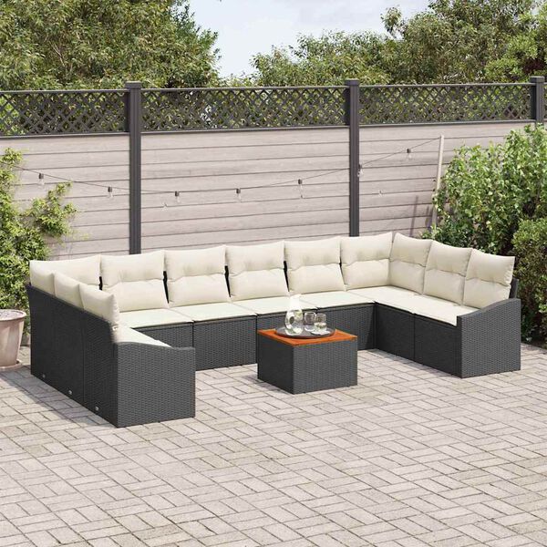 vidaXL Conjunto de sof&aacute; de jard&iacute;n con coj&iacute;n 11 pcs Negro Polirat&aacute;n