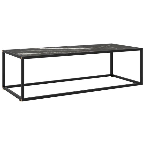 vidaXL Mesa de centro negra con vidrio de m&aacute;rmol negro 120x50x35 cm